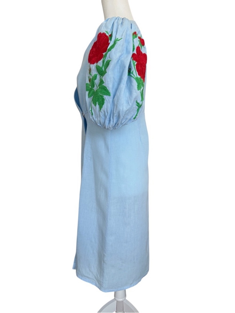 Fanm Mon Nif Linen Mini Dress XS Blue Floral Embroidered Resort Euro Summer - Picture 3 of 13